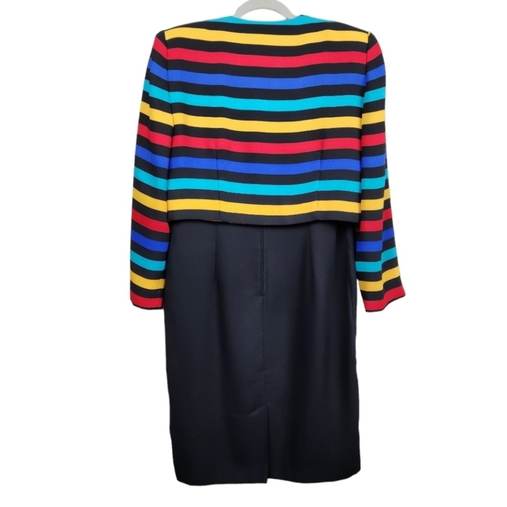 Leslie Fay Vintage Bold Rainbow Stiped Jacket and Dress Set Women's Size 12P - Picture 4 of 9